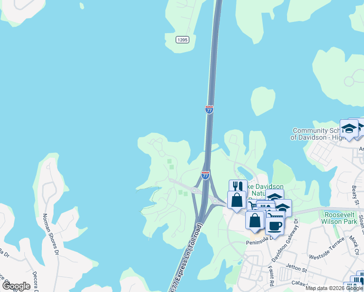 map of restaurants, bars, coffee shops, grocery stores, and more near 372 Northwest Drive in Davidson