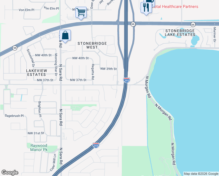 map of restaurants, bars, coffee shops, grocery stores, and more near 3705 Mathew Drive in Yukon