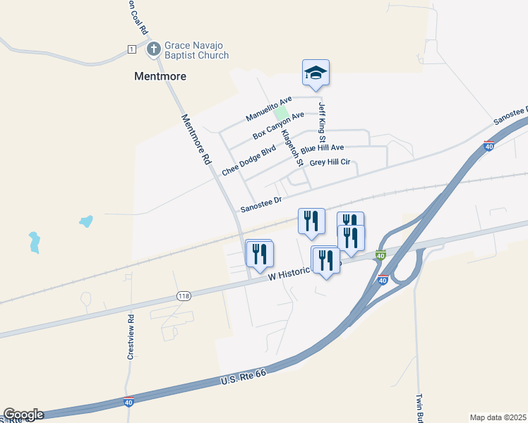 map of restaurants, bars, coffee shops, grocery stores, and more near 3534 Sanostee Drive in Gallup