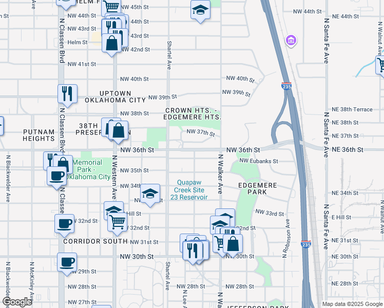 map of restaurants, bars, coffee shops, grocery stores, and more near 612 North Lee Avenue in Oklahoma City