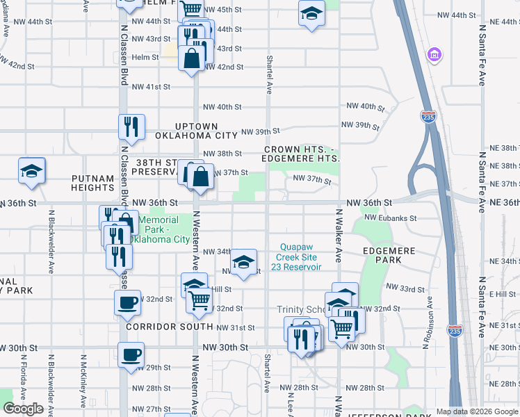 map of restaurants, bars, coffee shops, grocery stores, and more near in Oklahoma City