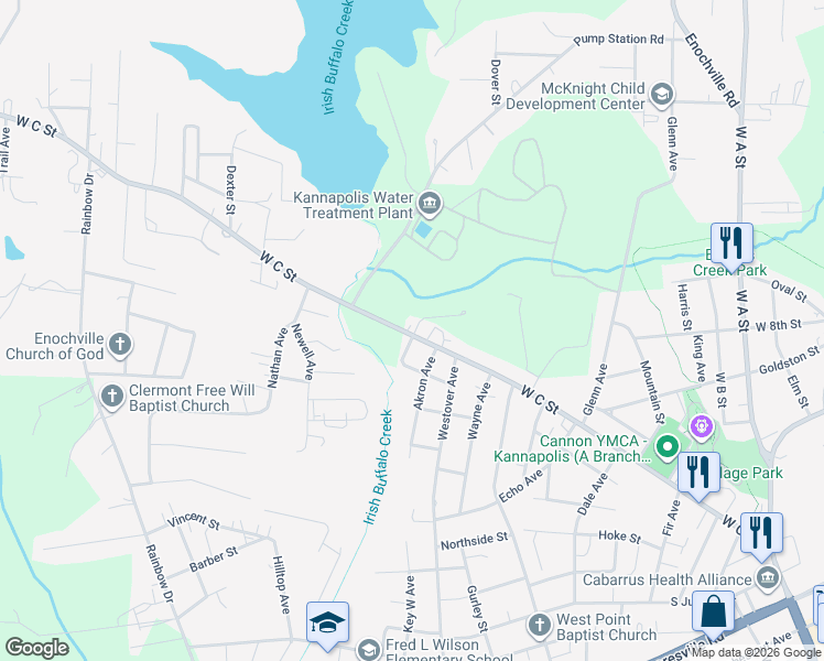 map of restaurants, bars, coffee shops, grocery stores, and more near 1400 West C Street in Kannapolis