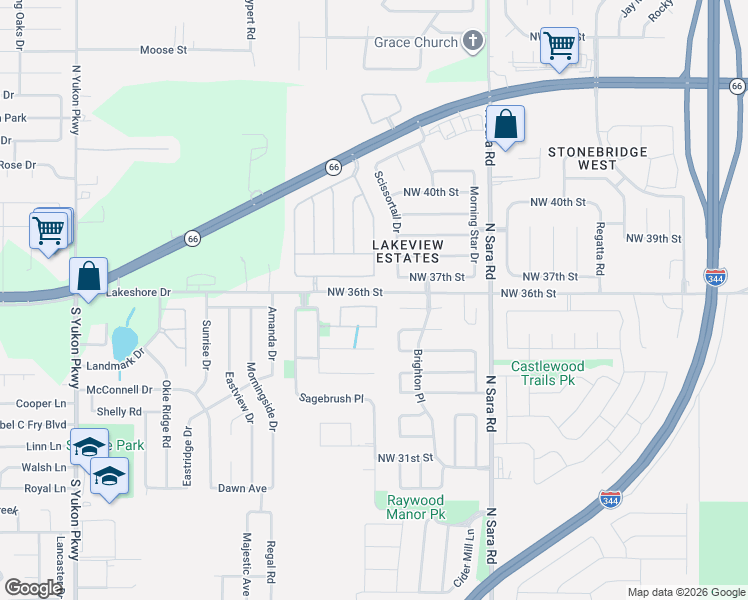map of restaurants, bars, coffee shops, grocery stores, and more near 10800 Northwest 37th Street in Yukon