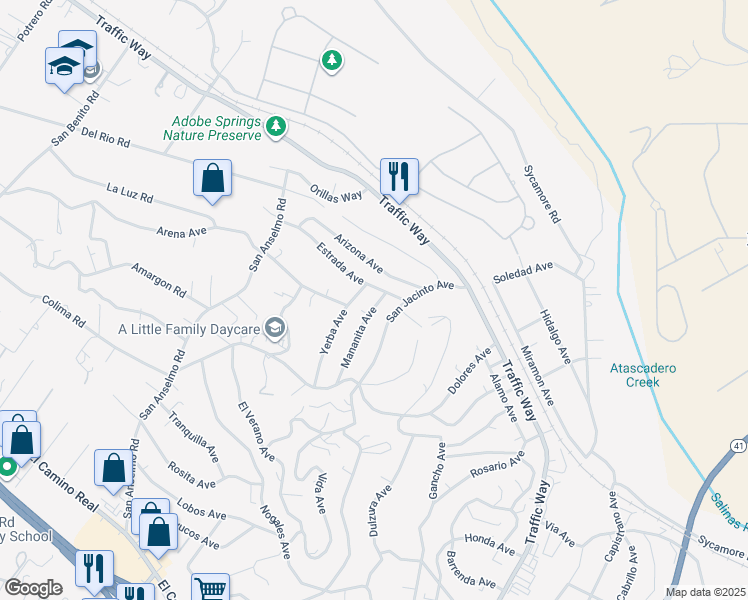 map of restaurants, bars, coffee shops, grocery stores, and more near 4827 Estrada Avenue in Atascadero