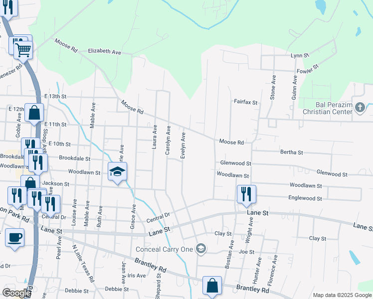 map of restaurants, bars, coffee shops, grocery stores, and more near 910 Evelyn Avenue in Kannapolis