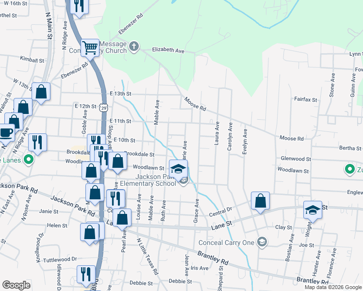 map of restaurants, bars, coffee shops, grocery stores, and more near 1306 Doris Street in Kannapolis