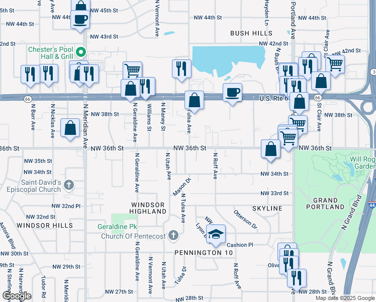 map of restaurants, bars, coffee shops, grocery stores, and more near 3715 North Tulsa Avenue in Oklahoma City