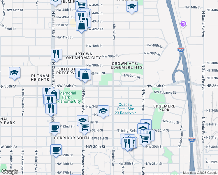map of restaurants, bars, coffee shops, grocery stores, and more near in Oklahoma City