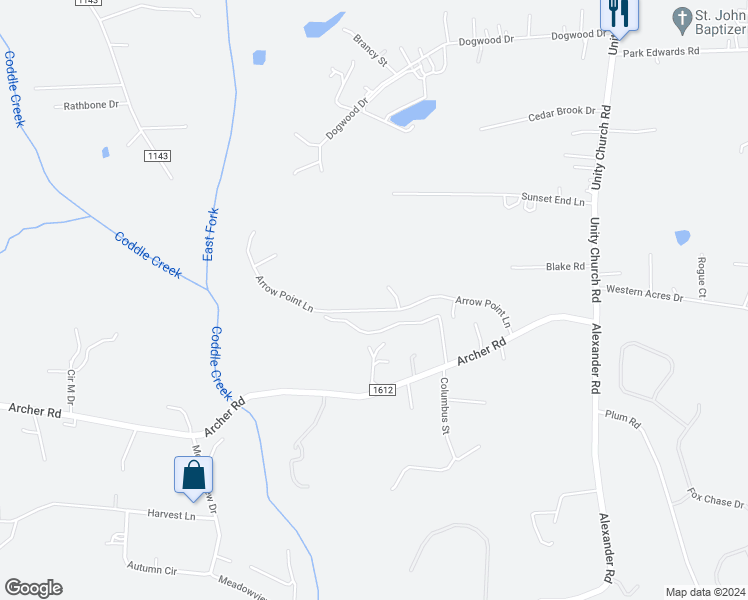 map of restaurants, bars, coffee shops, grocery stores, and more near 516 Arrow Point Lane in Kannapolis
