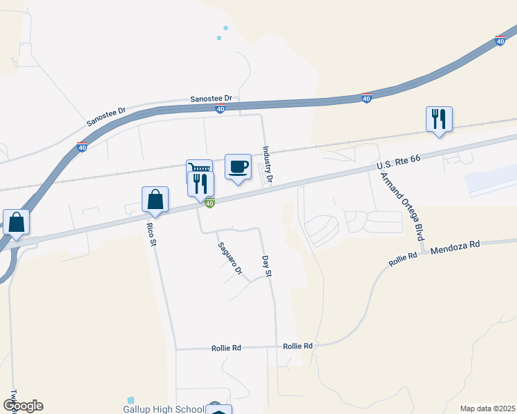 map of restaurants, bars, coffee shops, grocery stores, and more near State Highway 118 in Gallup