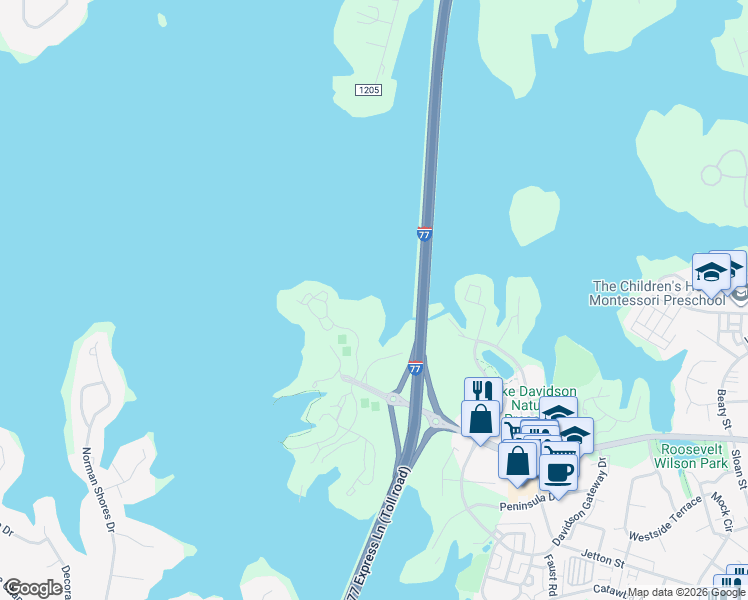 map of restaurants, bars, coffee shops, grocery stores, and more near 372 Northwest Drive in Davidson