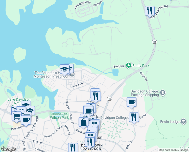 map of restaurants, bars, coffee shops, grocery stores, and more near 811 Naples Drive in Davidson
