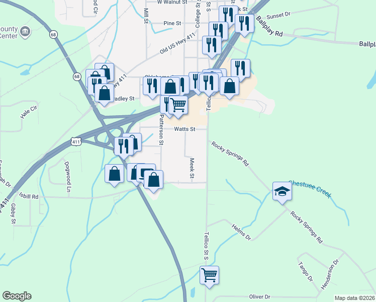 map of restaurants, bars, coffee shops, grocery stores, and more near 1017 Meek Street in Madisonville