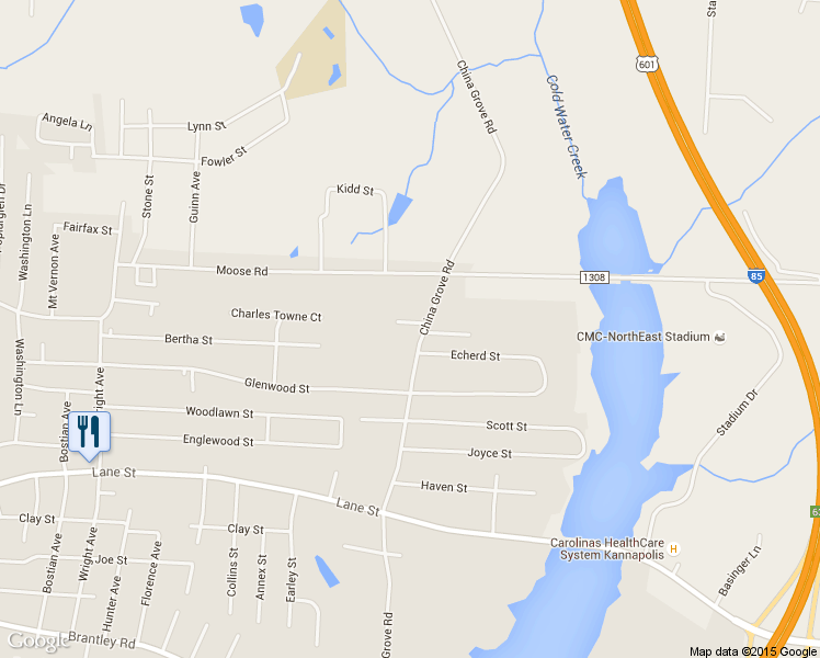 map of restaurants, bars, coffee shops, grocery stores, and more near 2424 Winfield Street in Kannapolis