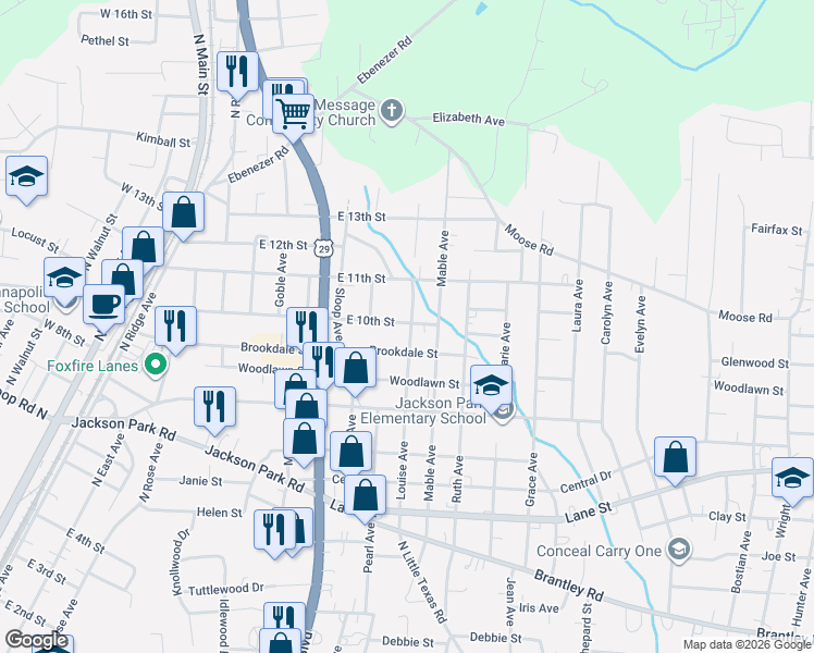 map of restaurants, bars, coffee shops, grocery stores, and more near 1103 East 10th Street in Kannapolis