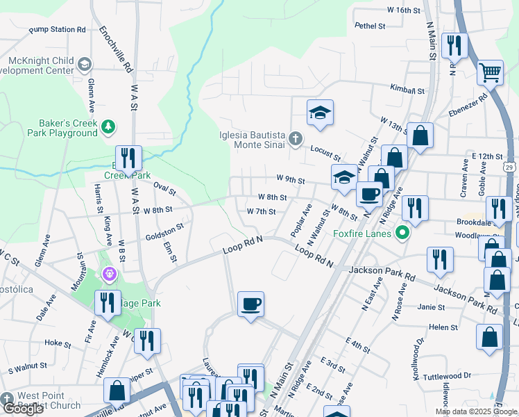 map of restaurants, bars, coffee shops, grocery stores, and more near 514 West 7th Street in Kannapolis