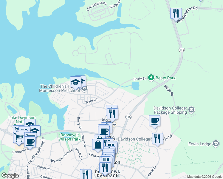 map of restaurants, bars, coffee shops, grocery stores, and more near 811 Naples Drive in Davidson