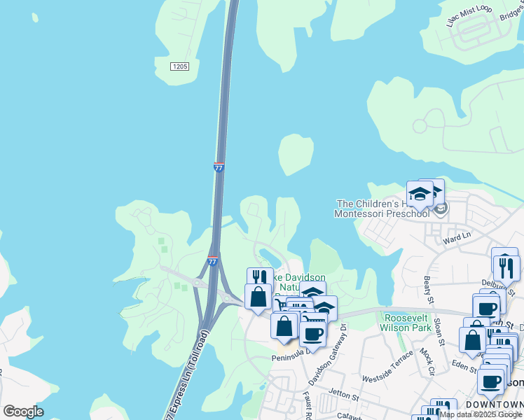 map of restaurants, bars, coffee shops, grocery stores, and more near 917 Northeast Drive in Davidson