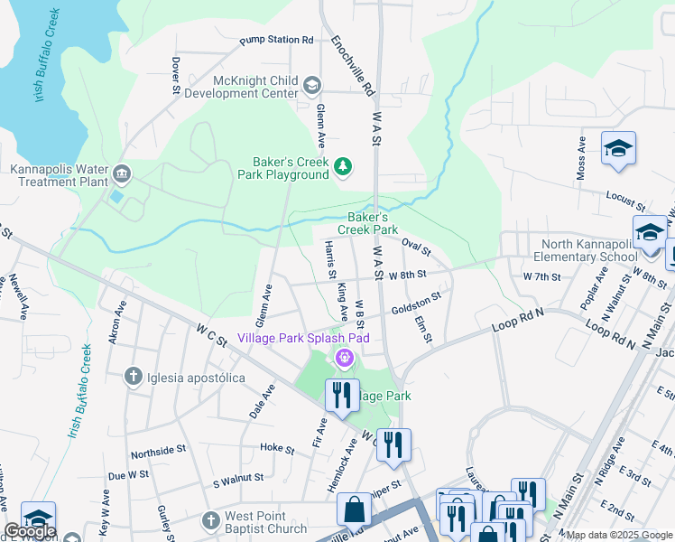 map of restaurants, bars, coffee shops, grocery stores, and more near 1000 Harris Street in Kannapolis