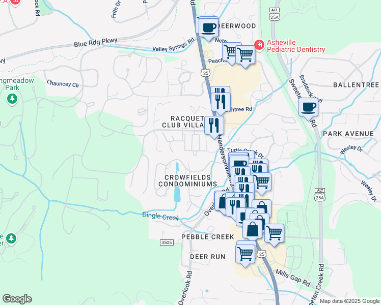 map of restaurants, bars, coffee shops, grocery stores, and more near 4000 Legacy Oaks Place in Asheville
