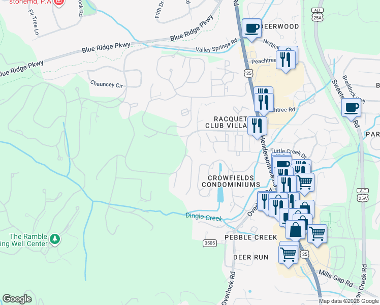 map of restaurants, bars, coffee shops, grocery stores, and more near 230 Racquet Club Road in Asheville