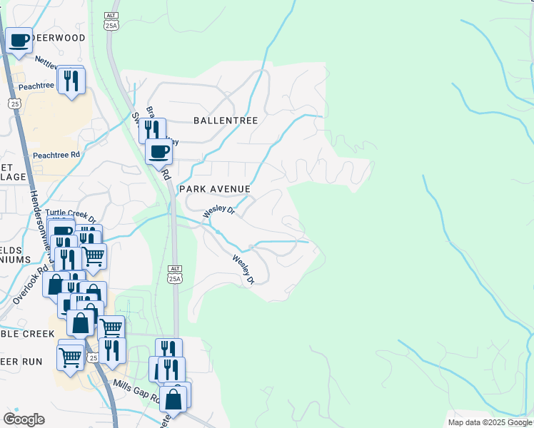 map of restaurants, bars, coffee shops, grocery stores, and more near 231 Lovely Lane in Asheville