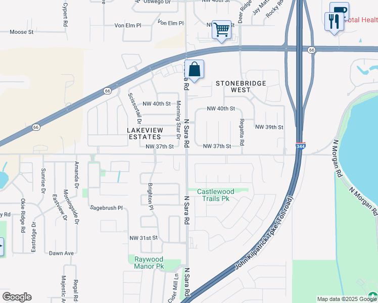 map of restaurants, bars, coffee shops, grocery stores, and more near 3700 North Sara Road in Yukon