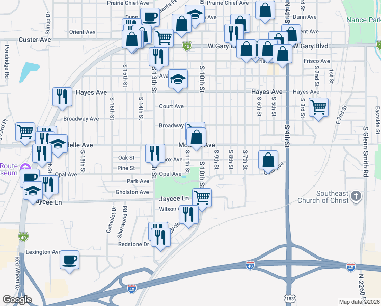 map of restaurants, bars, coffee shops, grocery stores, and more near 613 South 11th Street in Clinton