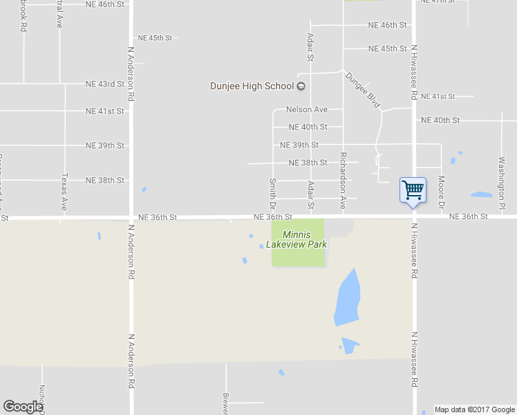 map of restaurants, bars, coffee shops, grocery stores, and more near 12433 Northeast 36th Street in Spencer