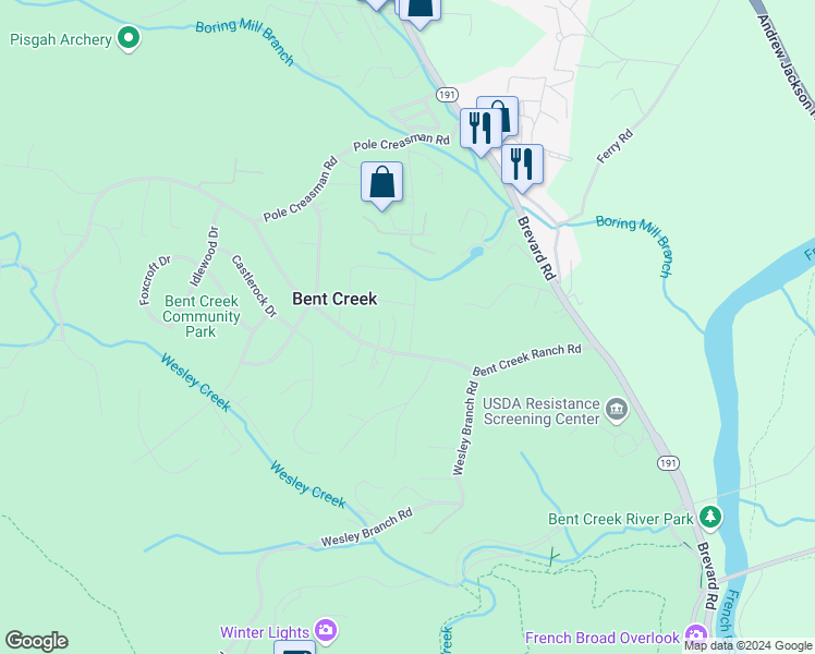 map of restaurants, bars, coffee shops, grocery stores, and more near 3 South Oaks Drive in Asheville