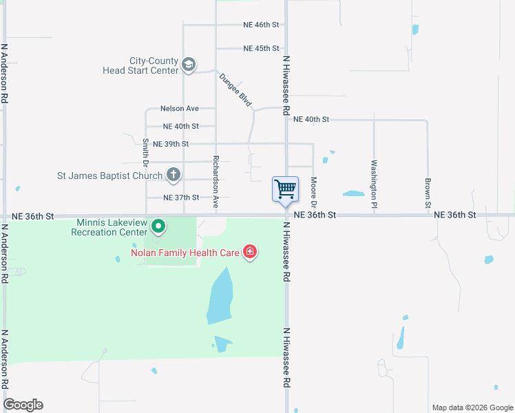map of restaurants, bars, coffee shops, grocery stores, and more near 12901 Northeast 36th Street in Spencer