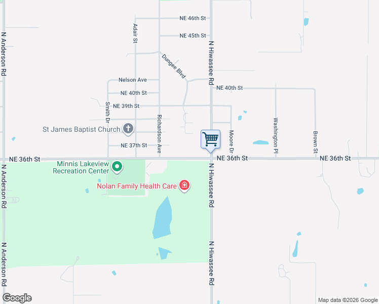 map of restaurants, bars, coffee shops, grocery stores, and more near 12901 Northeast 36th Street in Spencer
