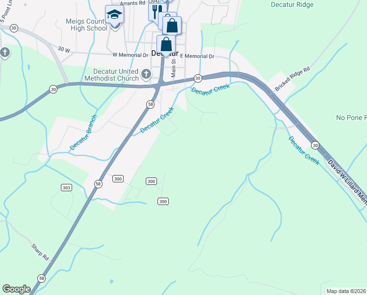 map of restaurants, bars, coffee shops, grocery stores, and more near 188 Proffitt Hill Lane in Decatur