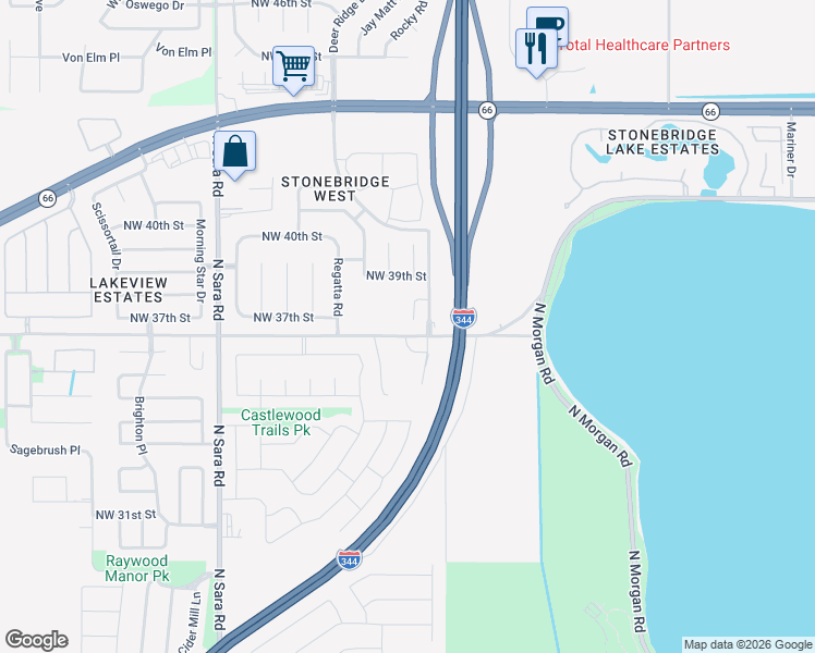 map of restaurants, bars, coffee shops, grocery stores, and more near 3705 Mathew Drive in Yukon