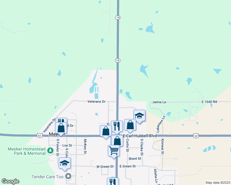 map of restaurants, bars, coffee shops, grocery stores, and more near 420 North Dawson Street in Meeker