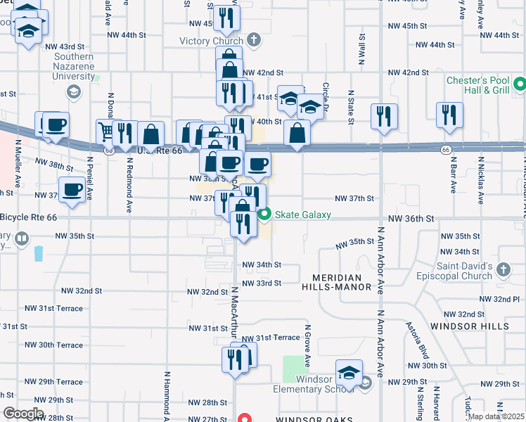 map of restaurants, bars, coffee shops, grocery stores, and more near 5801 Northwest 36th Street in Warr Acres