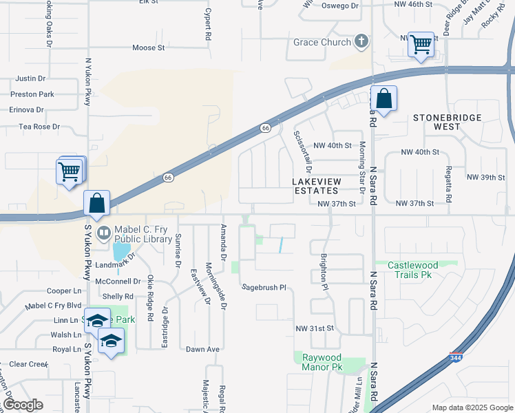 map of restaurants, bars, coffee shops, grocery stores, and more near 3716 Millers Gate Boulevard in Yukon