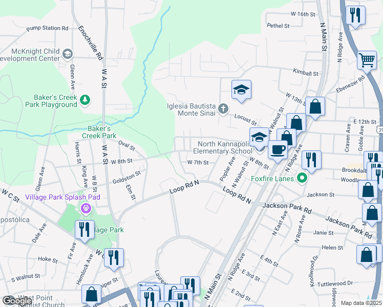 map of restaurants, bars, coffee shops, grocery stores, and more near 521 West 8th Street in Kannapolis