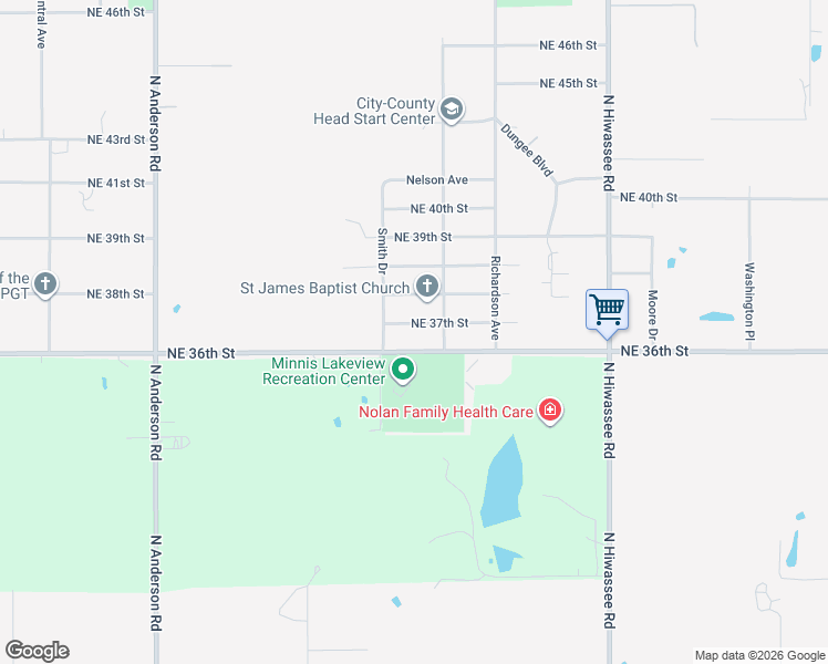 map of restaurants, bars, coffee shops, grocery stores, and more near 12518 Northeast 37th Street in Spencer