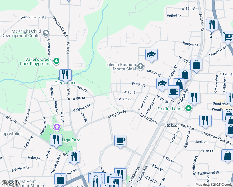 map of restaurants, bars, coffee shops, grocery stores, and more near 605 West 8th Street in Kannapolis