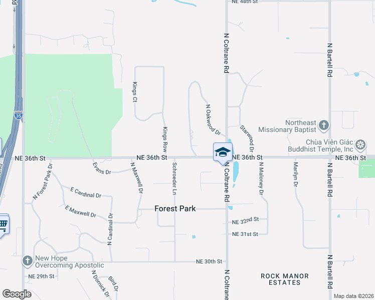 map of restaurants, bars, coffee shops, grocery stores, and more near 13 North Oakwood Drive in Forest Park
