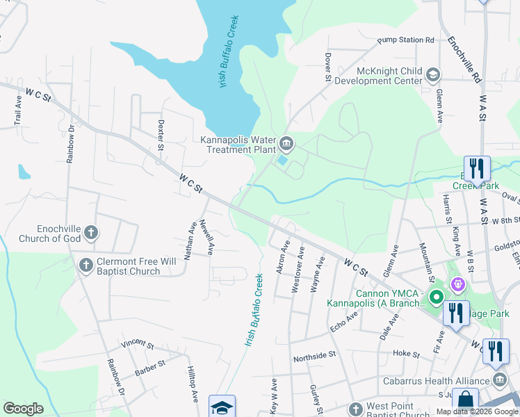 map of restaurants, bars, coffee shops, grocery stores, and more near 1400-1602 W C St in Kannapolis