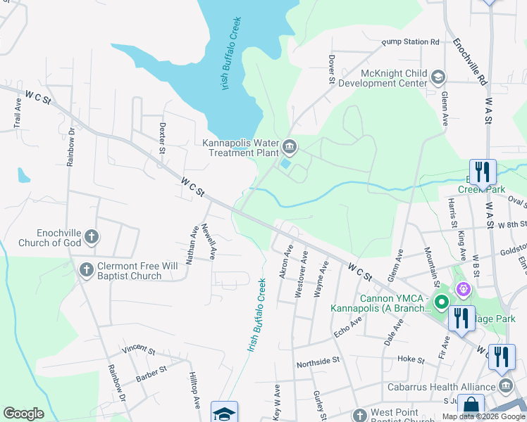 map of restaurants, bars, coffee shops, grocery stores, and more near 1400-1602 W C St in Kannapolis