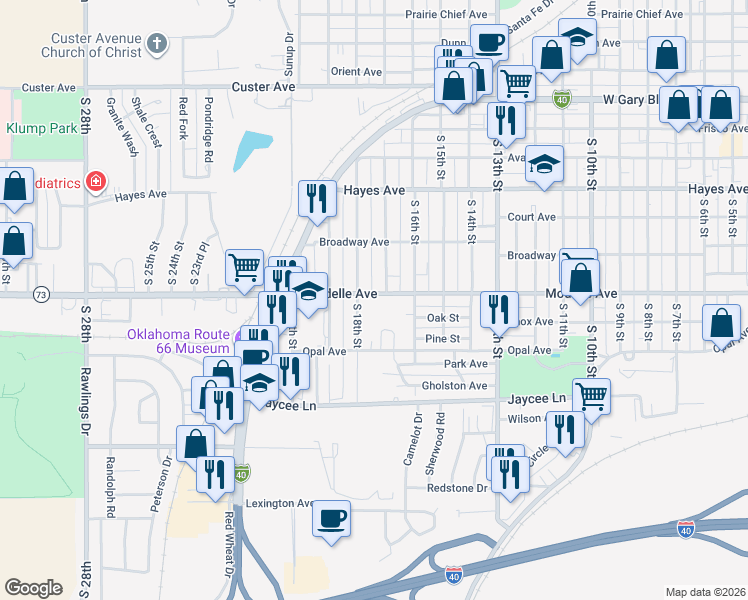 map of restaurants, bars, coffee shops, grocery stores, and more near 515 South 18th Street in Clinton