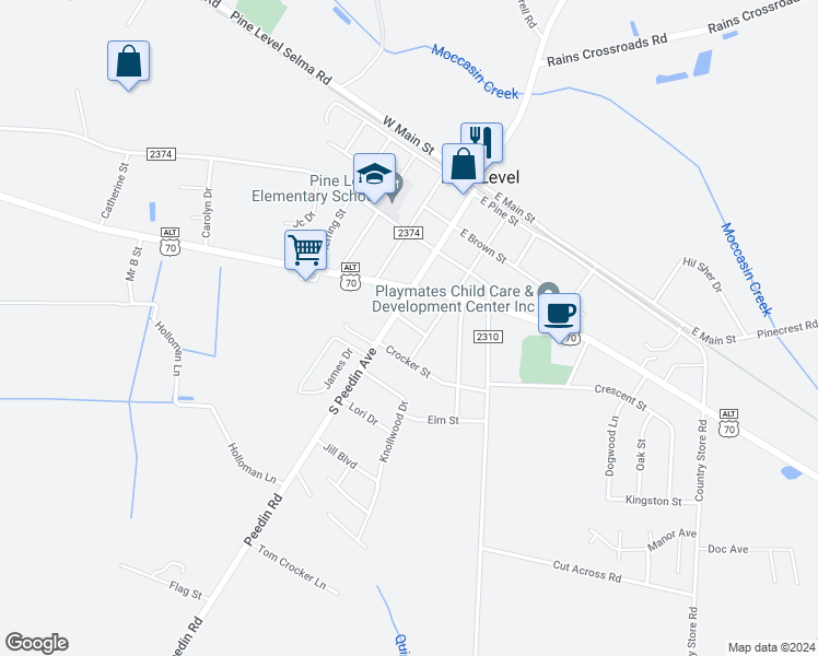 map of restaurants, bars, coffee shops, grocery stores, and more near 107 Starling Street in Selma