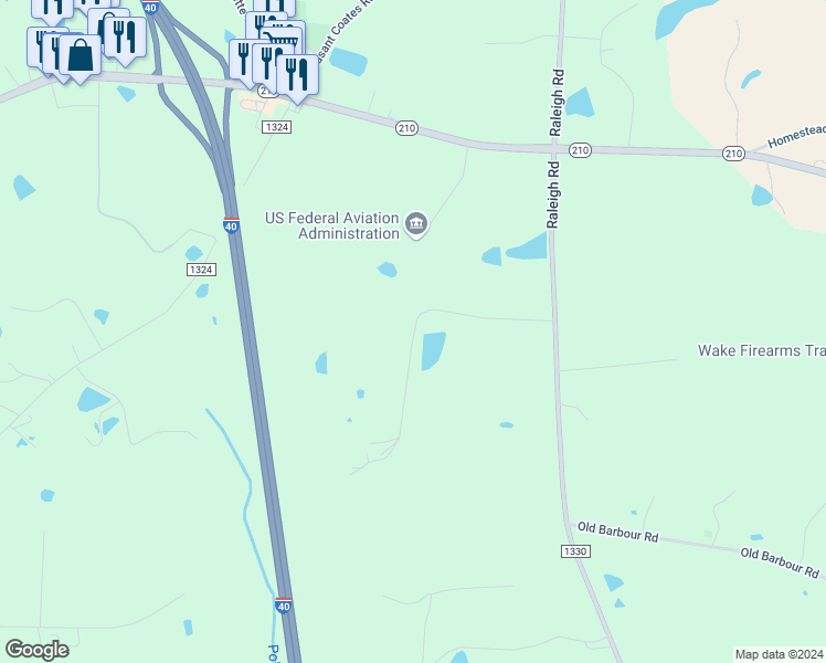 map of restaurants, bars, coffee shops, grocery stores, and more near 330 Sherrill Road in Benson