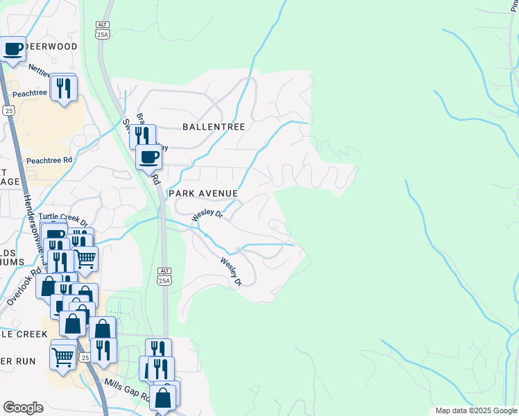 map of restaurants, bars, coffee shops, grocery stores, and more near 231 Lovely Lane in Asheville