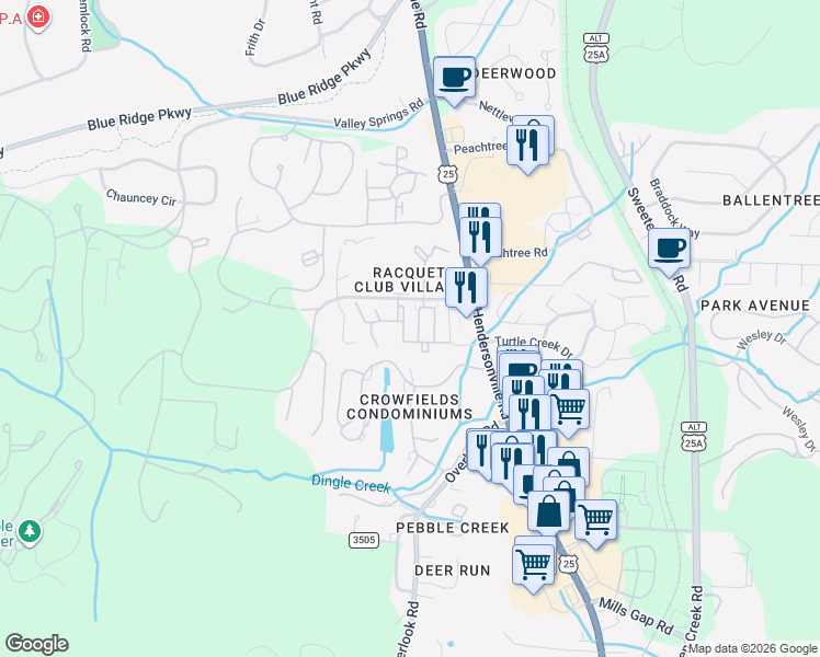 map of restaurants, bars, coffee shops, grocery stores, and more near 4000 Legacy Oaks Place in Asheville