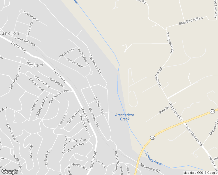 map of restaurants, bars, coffee shops, grocery stores, and more near 4541 Sycamore Road in Atascadero