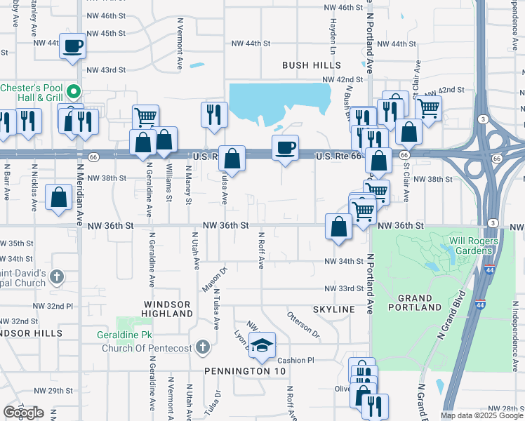 map of restaurants, bars, coffee shops, grocery stores, and more near 3955 Northwest 36th Street in Oklahoma City
